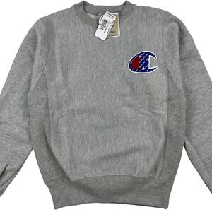 New Champion Men Grey Sweatshirt Crewneck Long Sleeve Pullover Logo US XS